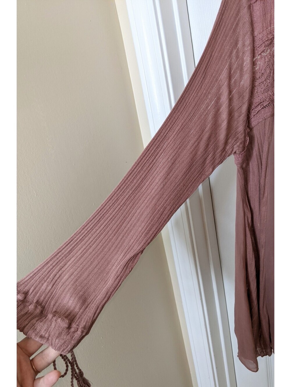 Free People Penny Lane Sheer Tunic Size XS Mauve BOHO Gauze Lace Oversized - Picture 4 of 13